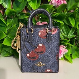 Coach Cherry Print Mini Tote Bag Charm Key Holder